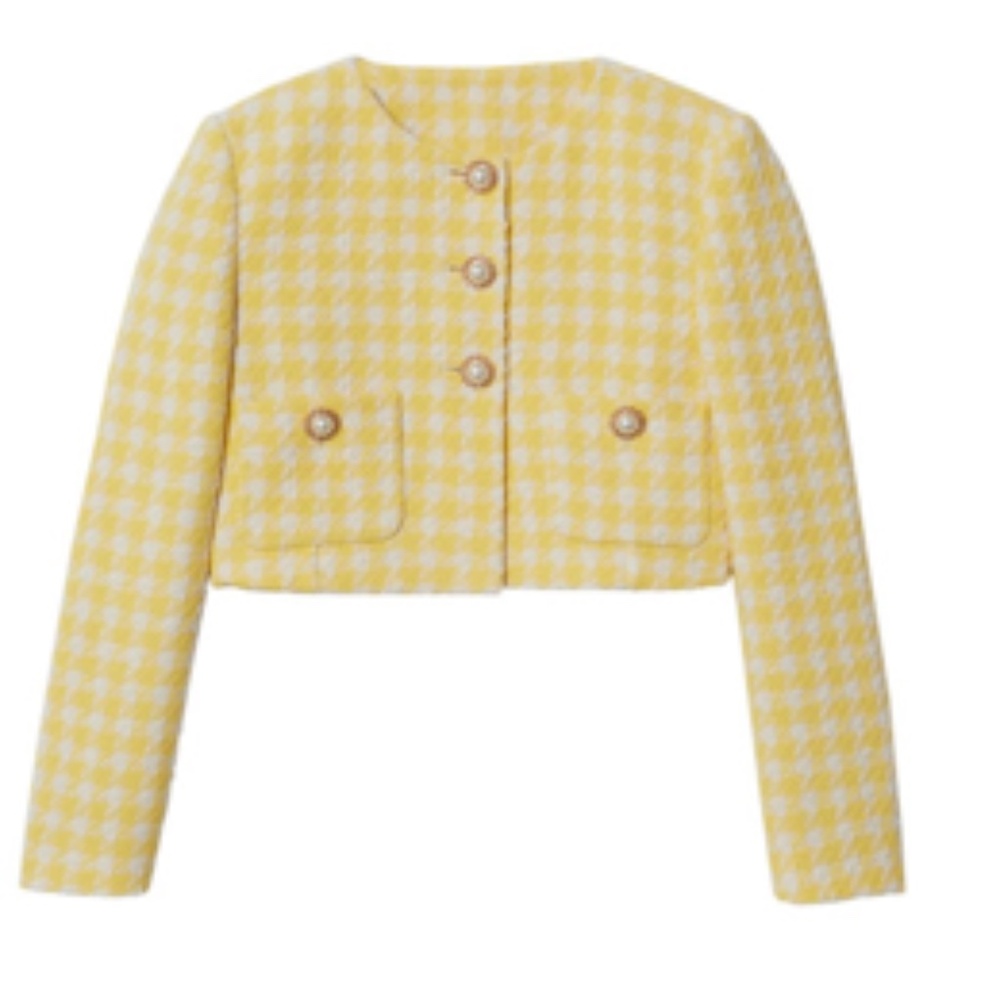 Mango Crop Tweed Yellow Pastel Jacket